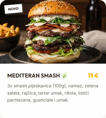 A featured dish gives visitors a quick entry point into the offer.