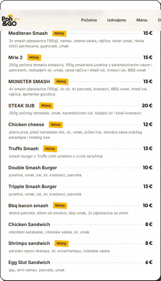 The full menu is organized into clear categories and readable item lists.